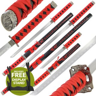 3er Set Samurai Schwerter Rot/Schwarz